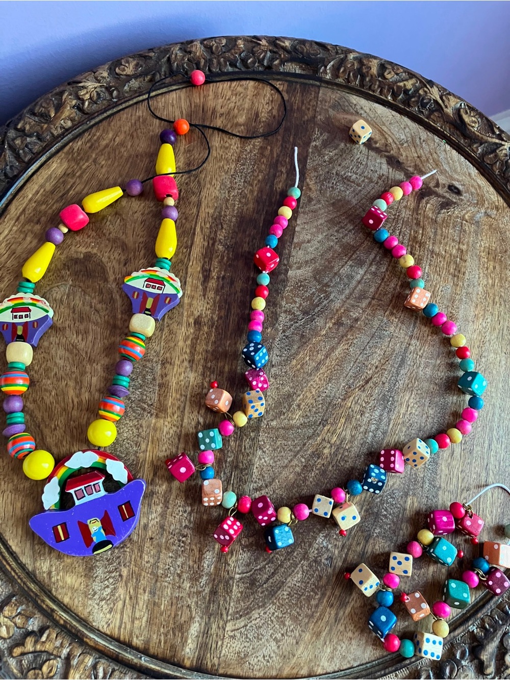 90s Jewlery Set Colorful Wooden Bead Necklace Set for Kids - Multicolor
